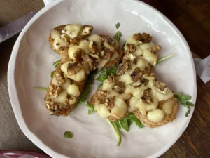 Gorgonzola and walnut toast served at Naked Soho restaurant.