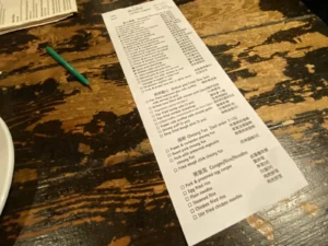 Bottomless dim sum ordering menu at Leong’s Legend restaurant in Chinatown.