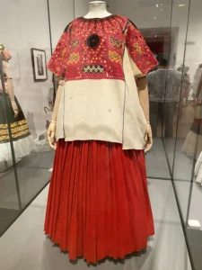 Red and white outfit displayed in the Frida Kahlo exhibition at Tate Modern