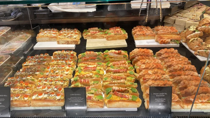 Sandwich counter inside Harrods Fresh Market Hall