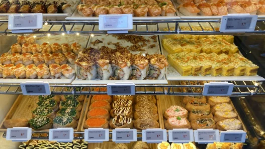 Sushi selection counter at Sushi Joy Leicester Square
