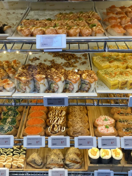 Sushi selection counter at Sushi Joy Leicester Square
