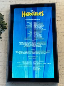 * Cast board for Disney's Hercules at Theatre Royal Drury Lane
