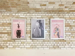 Schiaparelli exhibition posters displayed at the V&A in London