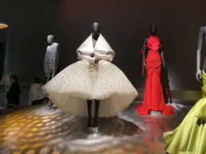 Schiaparelli fashion designs at the Fashion Becomes Art exhibition at the V&A