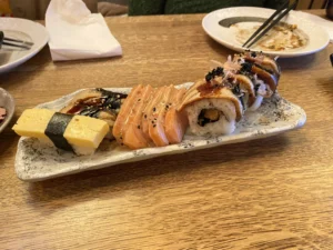 Sushi platter with salmon, nigiri and speciality rolls at Miso Sushi Rotterdam Plaza