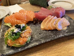 Salmon sashimi and speciality sushi rolls from the premium menu