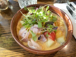 Sea bass ceviche starter at Lake House Rotterdam
